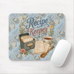 Vintage Floral Recipe Keeper Cottagecoreue Blue Mouse Pad