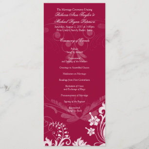 Vintage Floral Red and White Wedding Program