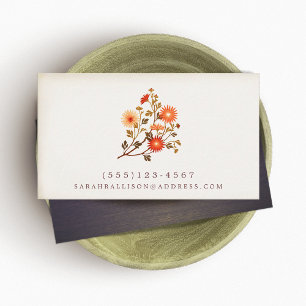 Vintage Floral  Red Orange Flowers Calling Card