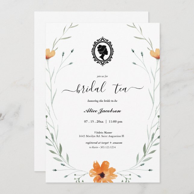 Vintage floral regency bridal shower invitation (Front/Back)