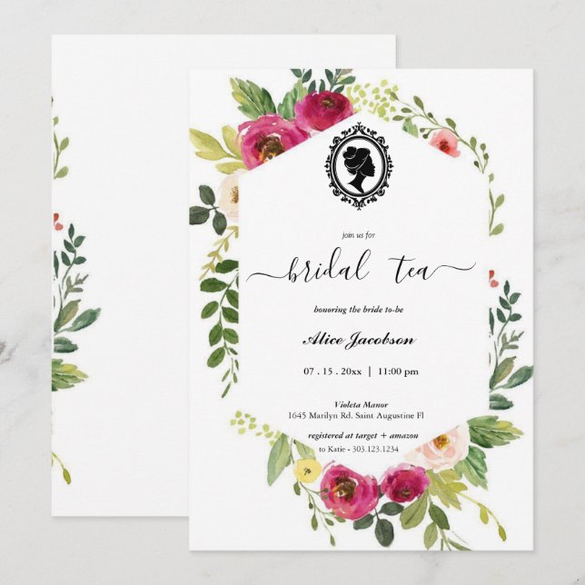 Vintage floral regency bridal shower invitation (Front/Back)