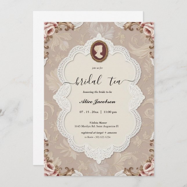 Vintage floral regency bridal shower invitation (Front/Back)