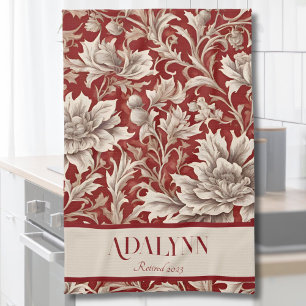 Vintage Floral Retirement Gifts for Mum Red Tea Towel