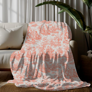 Vintage floral retro orange toile de jouy fleece blanket