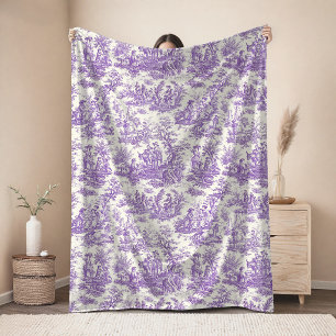 Vintage floral retro purple toile de jouy fle fleece blanket