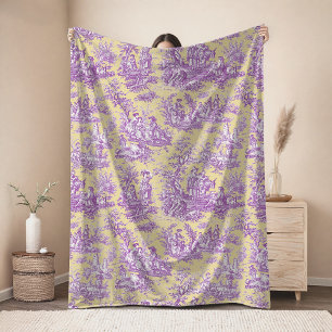 Vintage floral retro purple yellow toile de jouy fleece blanket