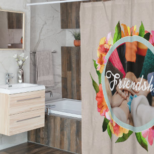 Vintage Floral Ring Custom Text Photo Gift Brown Shower Curtain