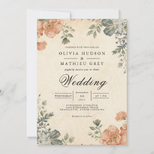 Vintage Floral Romance Wedding Invitation