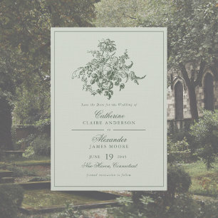 Vintage Floral Romantic Elegant Sage Green Wedding Save The Date