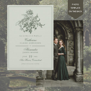 Vintage Floral Romantic Elegant Sage Green Wedding Save The Date