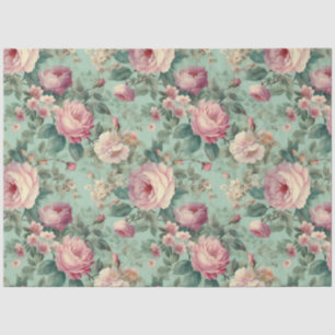 Vintage Floral Rose Aqua Decoupage Tissue Paper