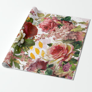 Vintage Floral Rose Collage Wrapping Paper