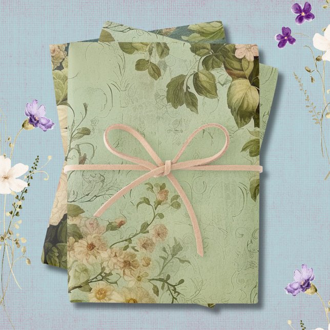 Vintage Floral Rose Decoupage Wrapping Paper Sheet (Creator Uploaded)
