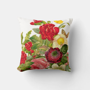 Vintage Floral Rose Elegant Art Red Black Cushion