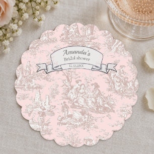 Vintage floral rose gold toile de jouy shower paper coaster