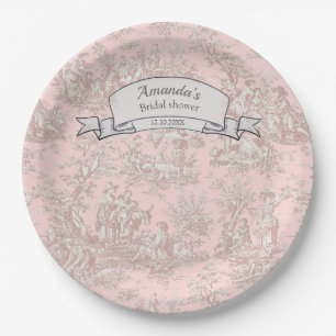 Vintage floral rose gold toile de jouy shower paper plate