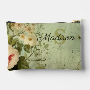 Vintage Floral Rose Greenery Accessory Pouch