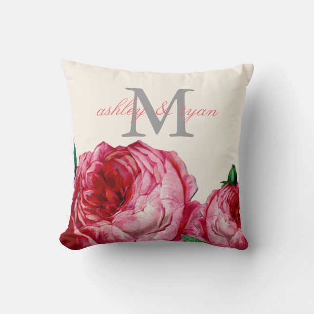 VINTAGE FLORAL ROSE MONOGRAM PILLOW (Front)