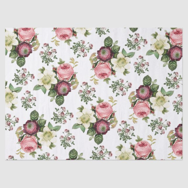 Vintage Floral Rose Pattern Tissue Paper (Front)