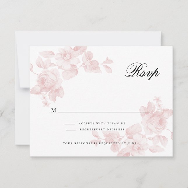 Vintage Floral Rose Pink Wedding RSVP Card (Front)
