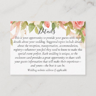 Vintage Floral Rose Wedding Enclosure Card
