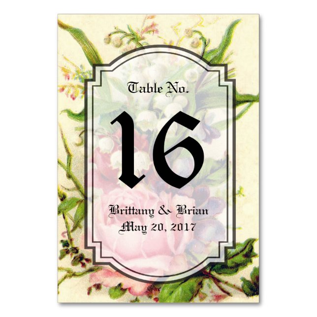 Vintage Floral Rose Wedding Table Number Card (Front)