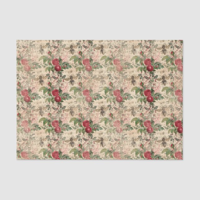 Vintage Floral Roses and Bees Tissue Paper (Front)