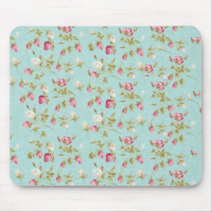 Vintage floral roses blue shabby chic rose flowers mouse pad