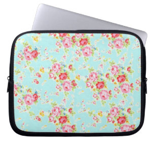 Vintage floral roses blue shabby rose chic flowers laptop sleeve