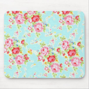 Vintage floral roses blue shabby rose flowers chic mouse pad