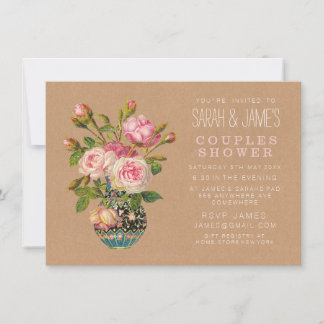 Vintage Floral Roses Couples Shower Party Invite