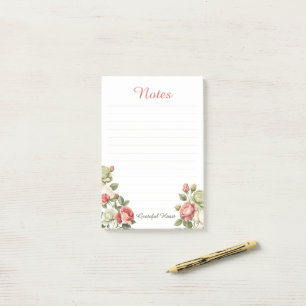 Vintage Floral Roses Grateful Heart Lined Notes