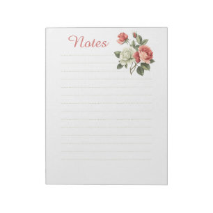 Vintage Floral Roses Large Lined Notes Notepad