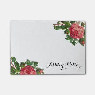 Vintage Floral Roses Monogram Post-It Notes