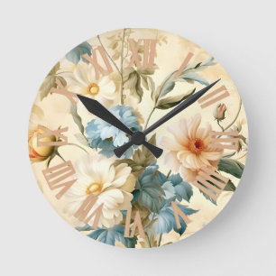 Vintage Floral Round Clock