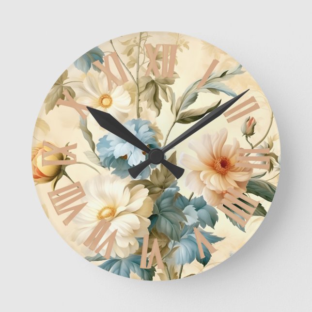 Vintage Floral Round Clock (Front)