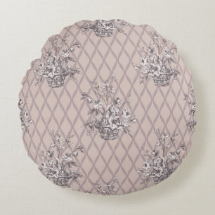 Vintage Floral Round Pillow in Blush Pink
