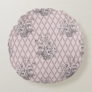Vintage Floral Round Throw Pillow in Dusty Pink