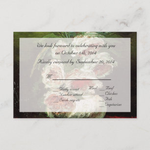 Vintage floral RSVP card. Vase with Peonies. Invitation