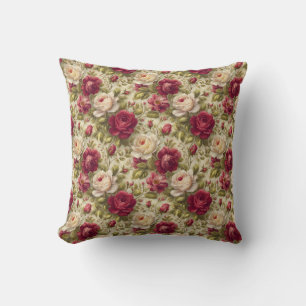 Vintage Floral Rustic Botanical Pink & Cream Cushion