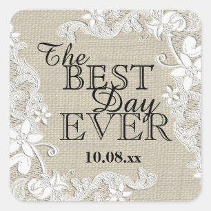 Vintage Floral Rustic Burlap Square Sticker