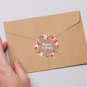 Vintage Floral Rustic Farm Barn Wedding Classic Round Sticker