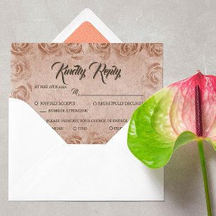 Vintage Floral Rustic Wedding RSVP Card