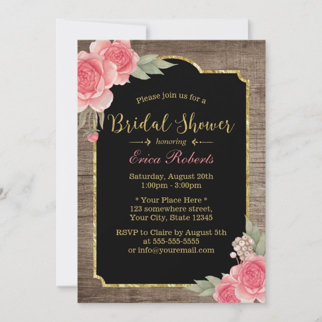 Vintage Floral Rustic Wooden Bridal Shower Invitation (Front)