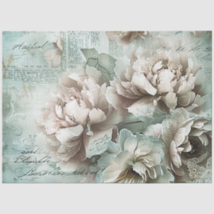 Vintage Floral Sage Green Peonies Decoupage Tissue Paper