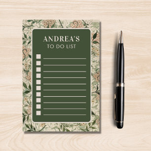 Vintage Floral Sage Green Personalised To Do List Post-it Notes