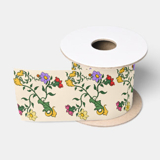 Vintage Floral Satin Ribbon Elegant Botanical Gift