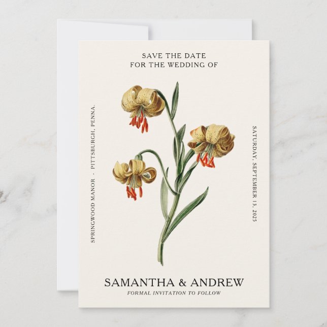 Vintage Floral Save The Date Invitation (Front)