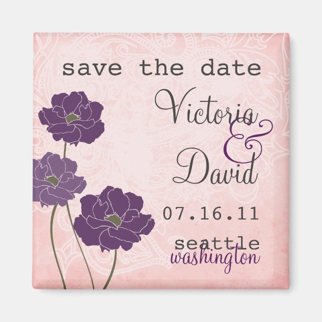 Vintage Floral Save the Date Magnet (Front)