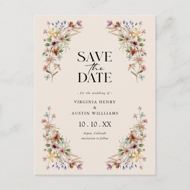 Vintage Floral Save The Date Postcard (Front)